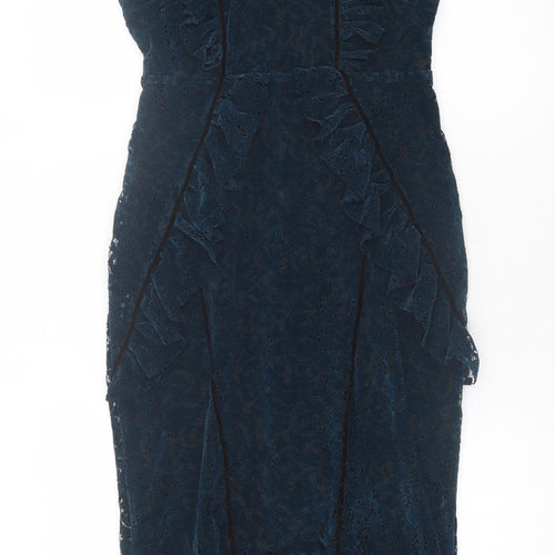 Hope & Ivy Womens Blue Floral Polyester A-Line  Size 8  High Neck Zip