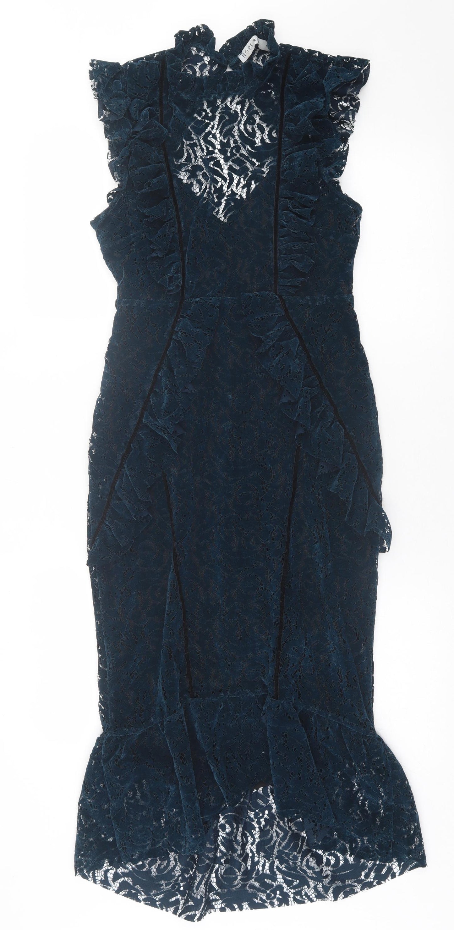 Hope & Ivy Womens Blue Floral Polyester A-Line  Size 8  High Neck Zip