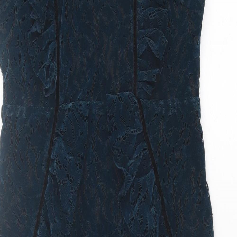 Hope & Ivy Womens Blue Floral Polyester A-Line  Size 8  High Neck Zip