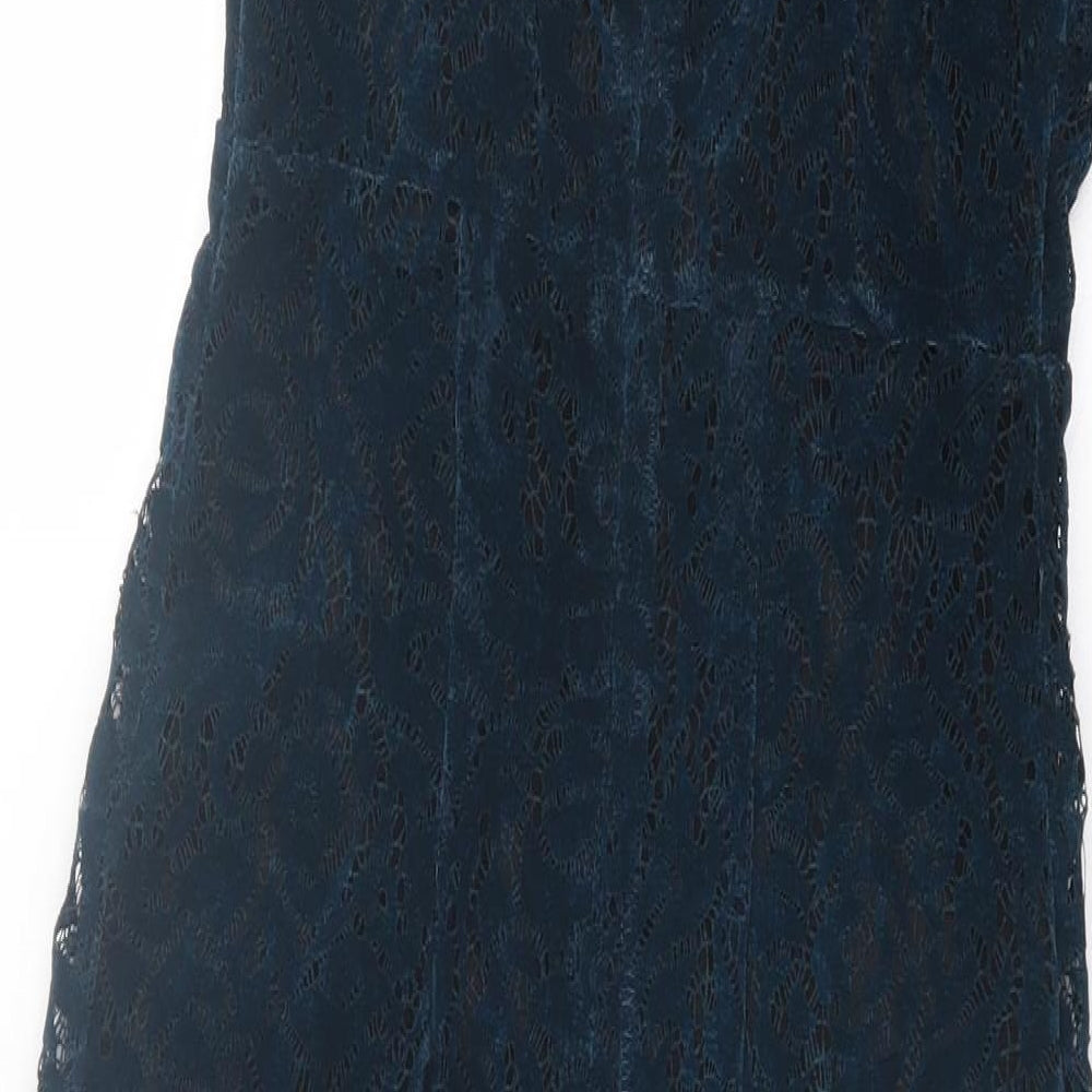 Hope & Ivy Womens Blue Floral Polyester A-Line  Size 8  High Neck Zip