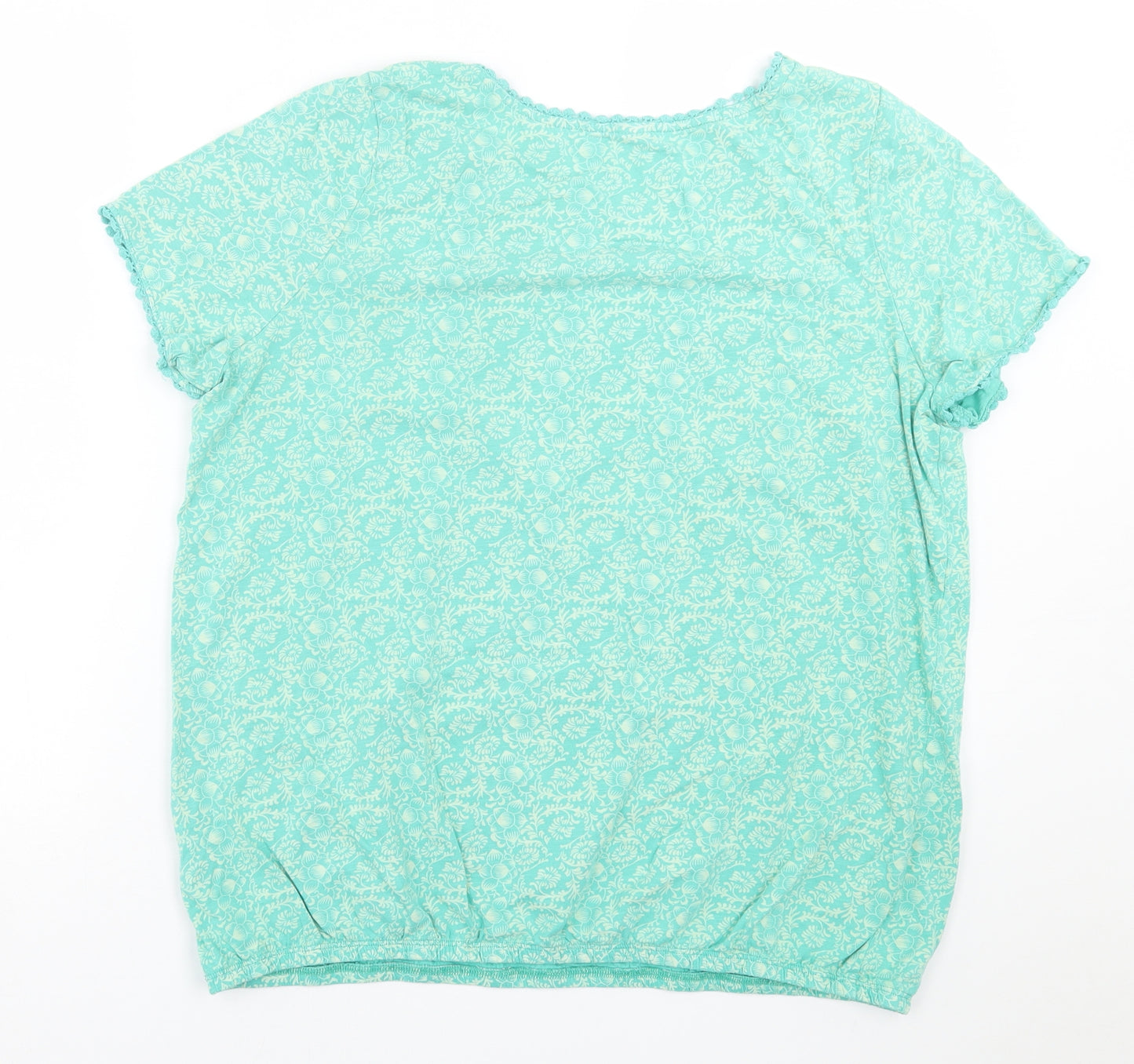Sheego Womens Green Geometric Cotton Basic T-Shirt Size 18 Scoop Neck