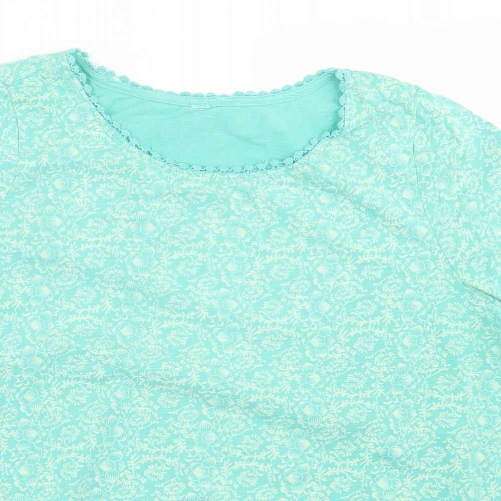 Sheego Womens Green Geometric Cotton Basic T-Shirt Size 18 Scoop Neck