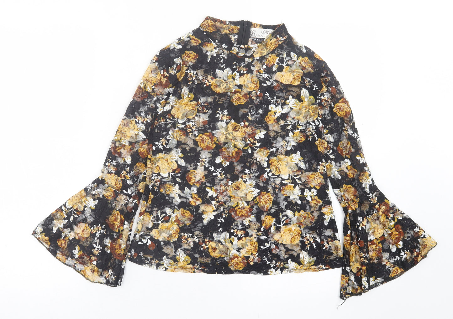 miami Womens Yellow Floral Polyester Basic T-Shirt Size S High Neck