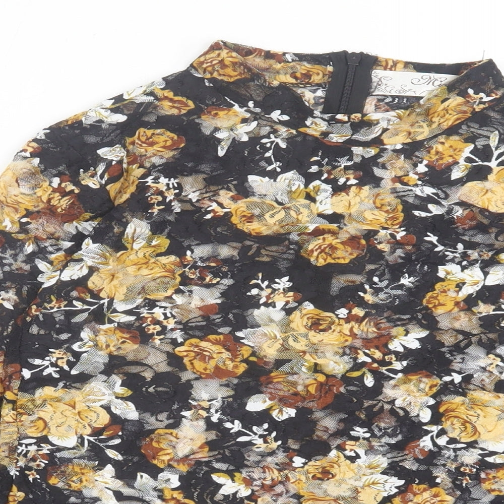 miami Womens Yellow Floral Polyester Basic T-Shirt Size S High Neck