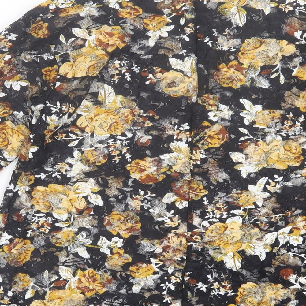 miami Womens Yellow Floral Polyester Basic T-Shirt Size S High Neck