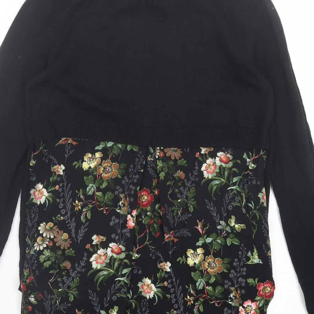 Oasis Womens Black Collared Floral Cotton Pullover Jumper Size XS