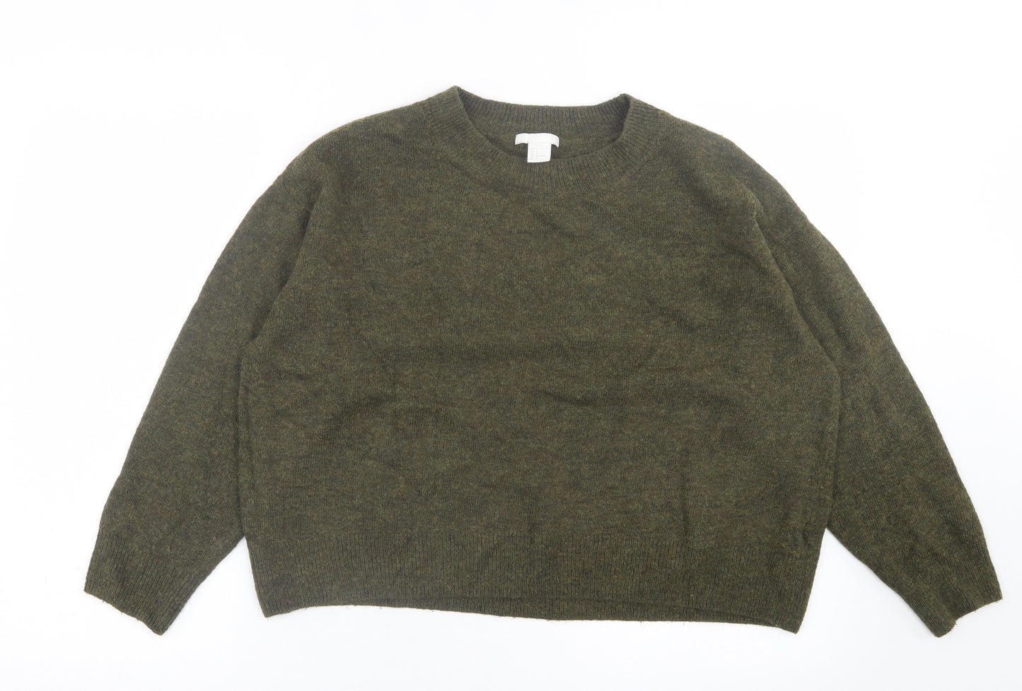 H&M Womens Green Crew Neck  Acrylic Pullover Jumper Size L