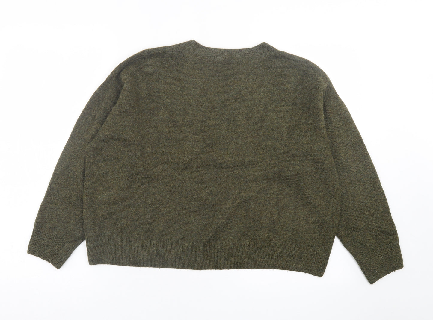 H&M Womens Green Crew Neck  Acrylic Pullover Jumper Size L