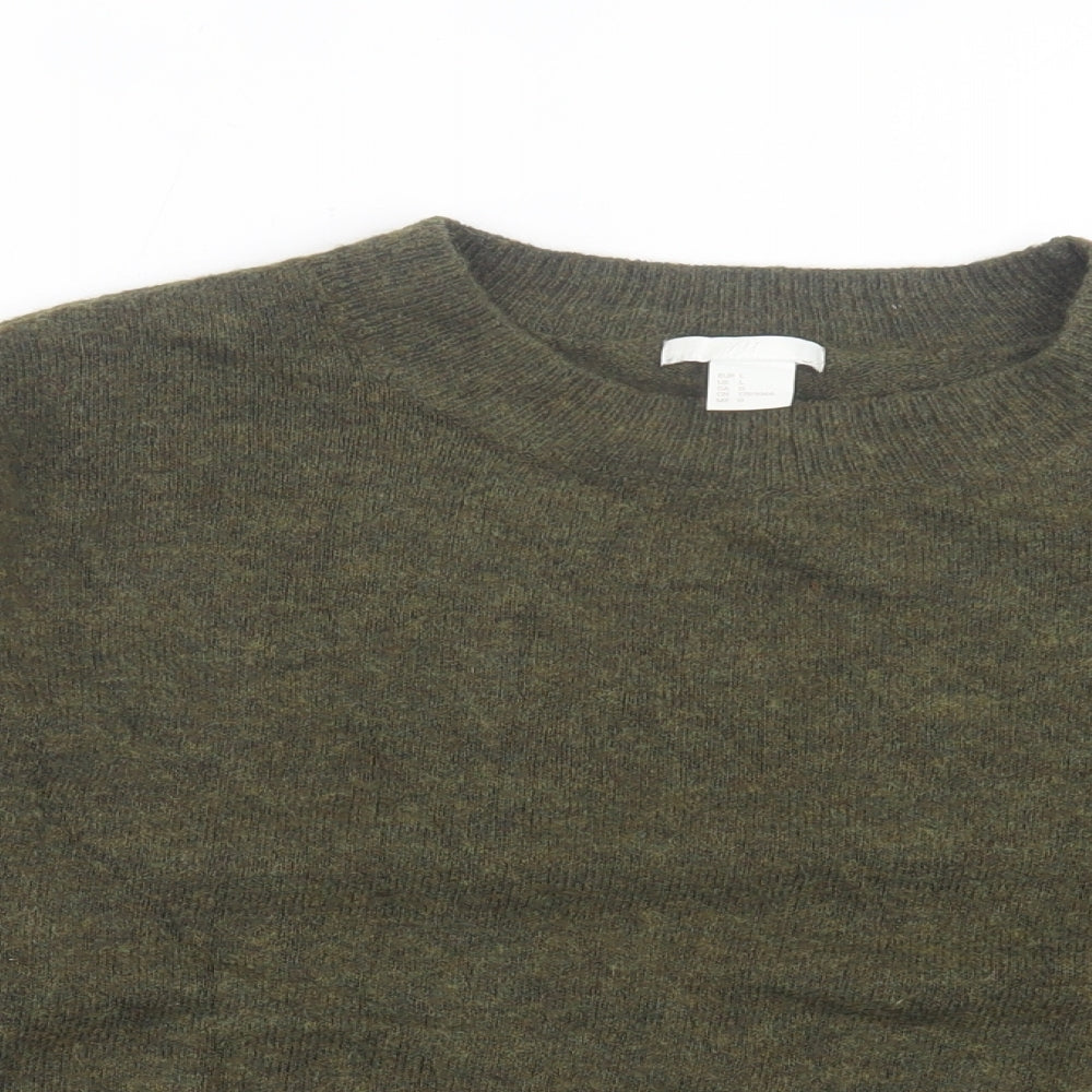 H&M Womens Green Crew Neck  Acrylic Pullover Jumper Size L