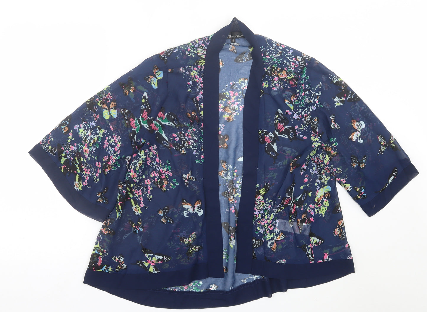 Kela loves london Womens Blue Floral Polyester Kimono Blouse Size S V-Neck