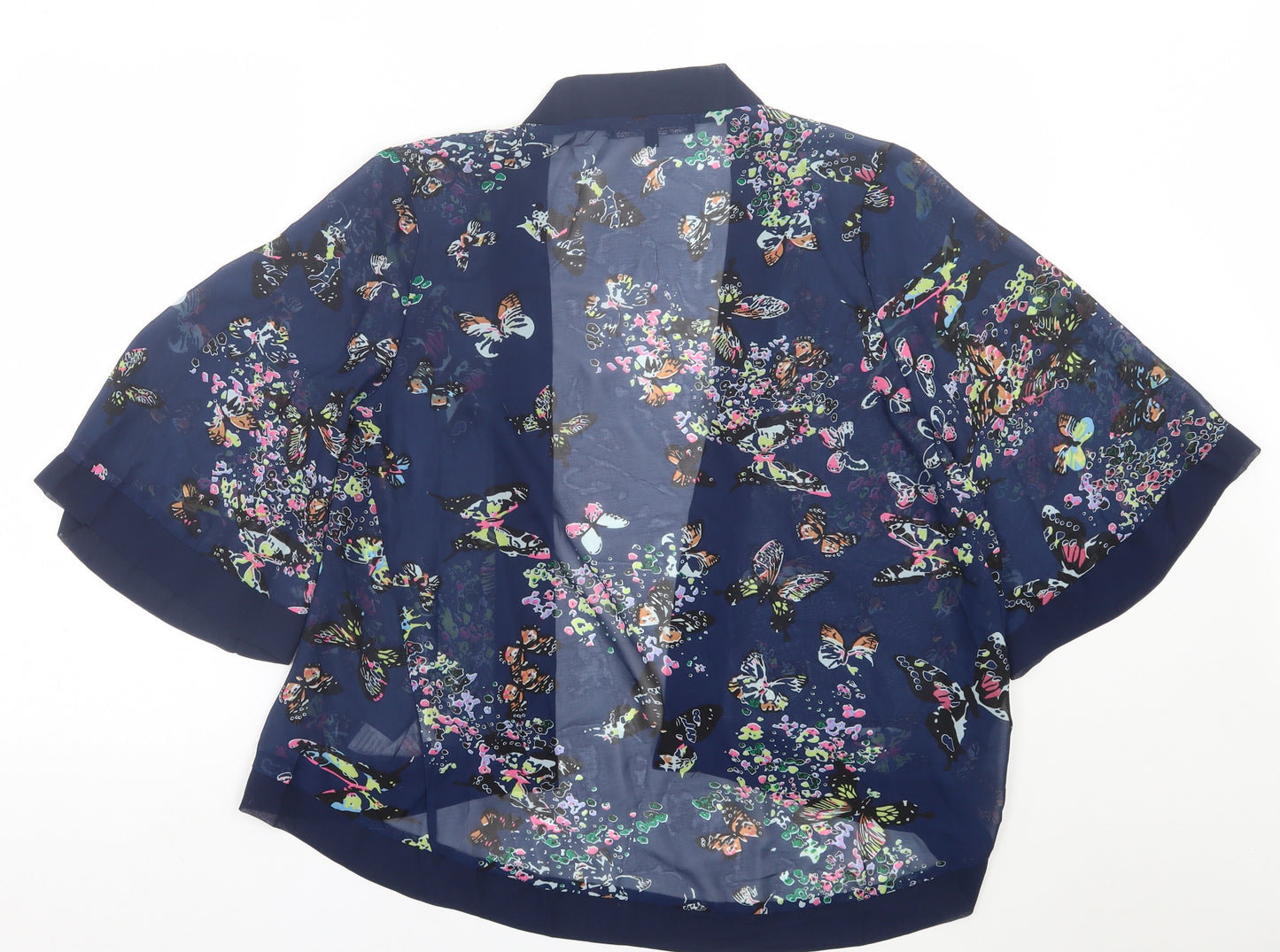 Kela loves london Womens Blue Floral Polyester Kimono Blouse Size S V-Neck