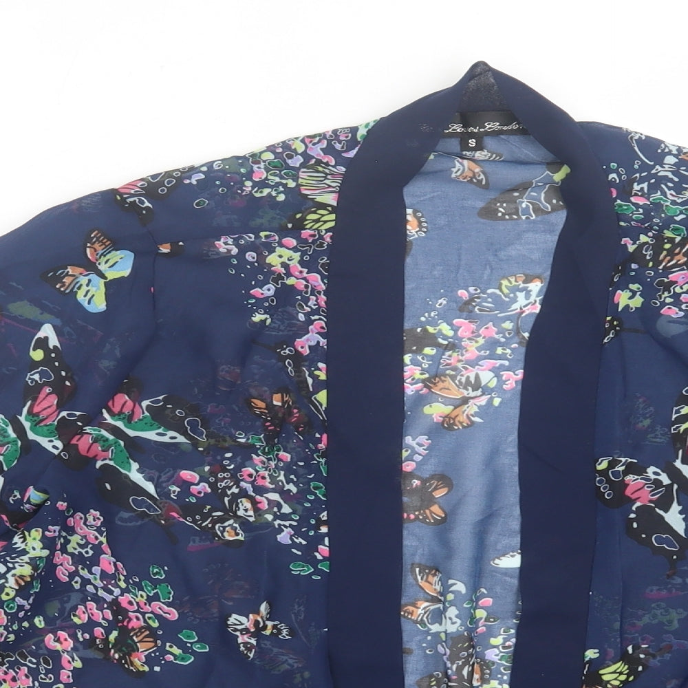 Kela loves london Womens Blue Floral Polyester Kimono Blouse Size S V-Neck