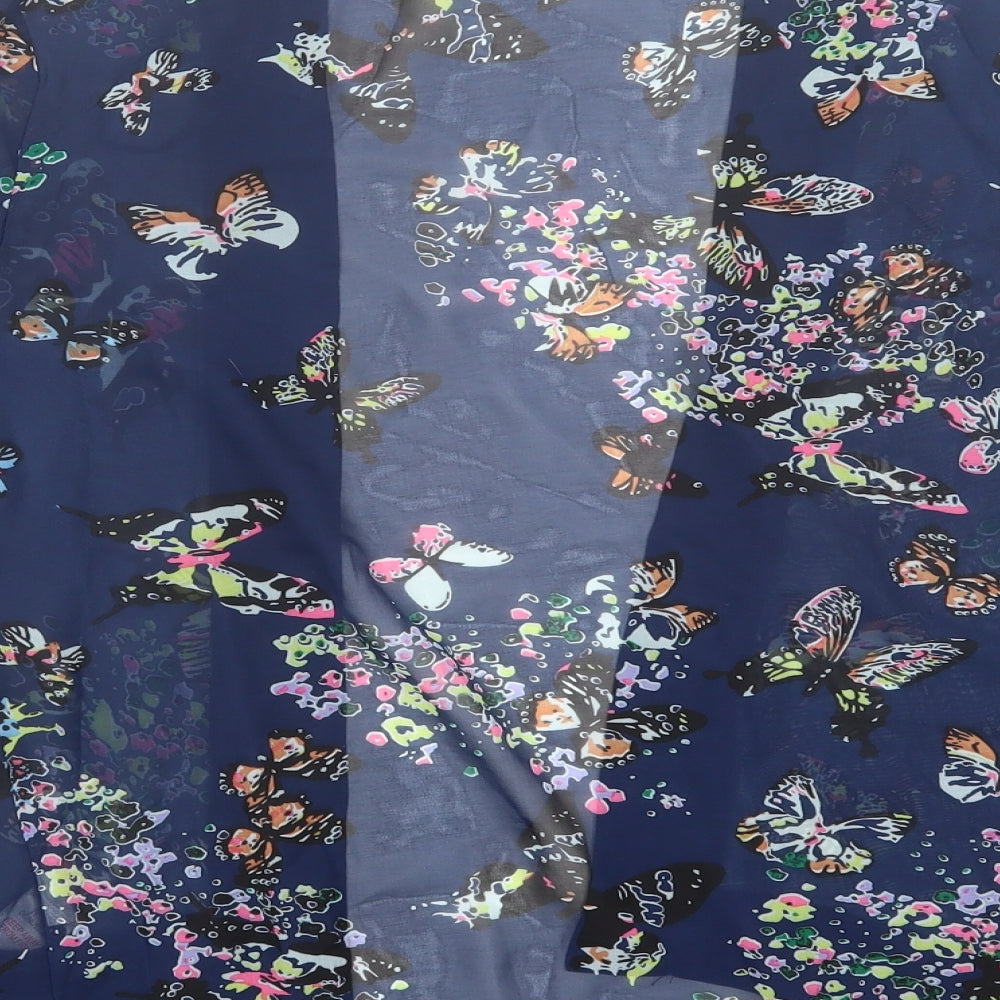 Kela loves london Womens Blue Floral Polyester Kimono Blouse Size S V-Neck