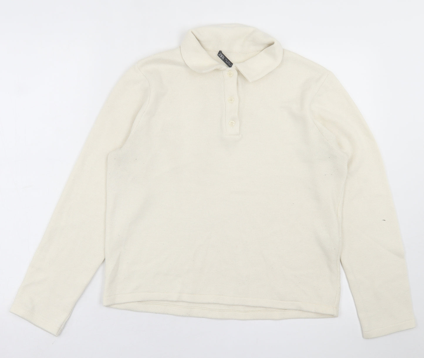 Zara Womens Ivory Collared  Viscose Pullover Jumper Size L