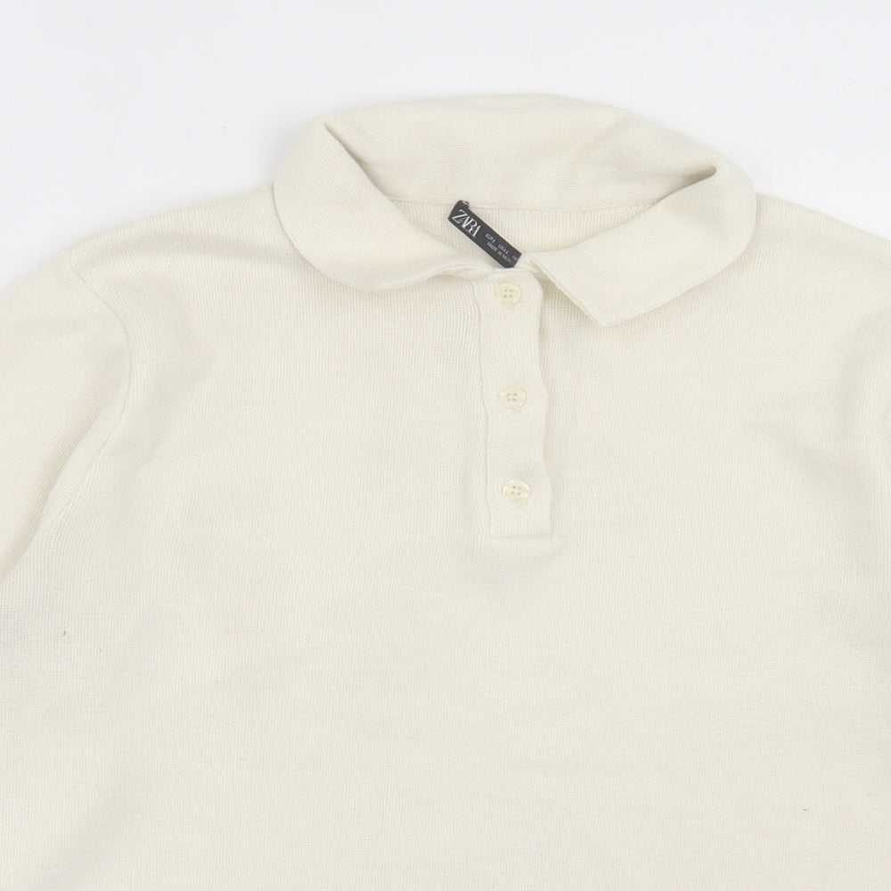 Zara Womens Ivory Collared  Viscose Pullover Jumper Size L