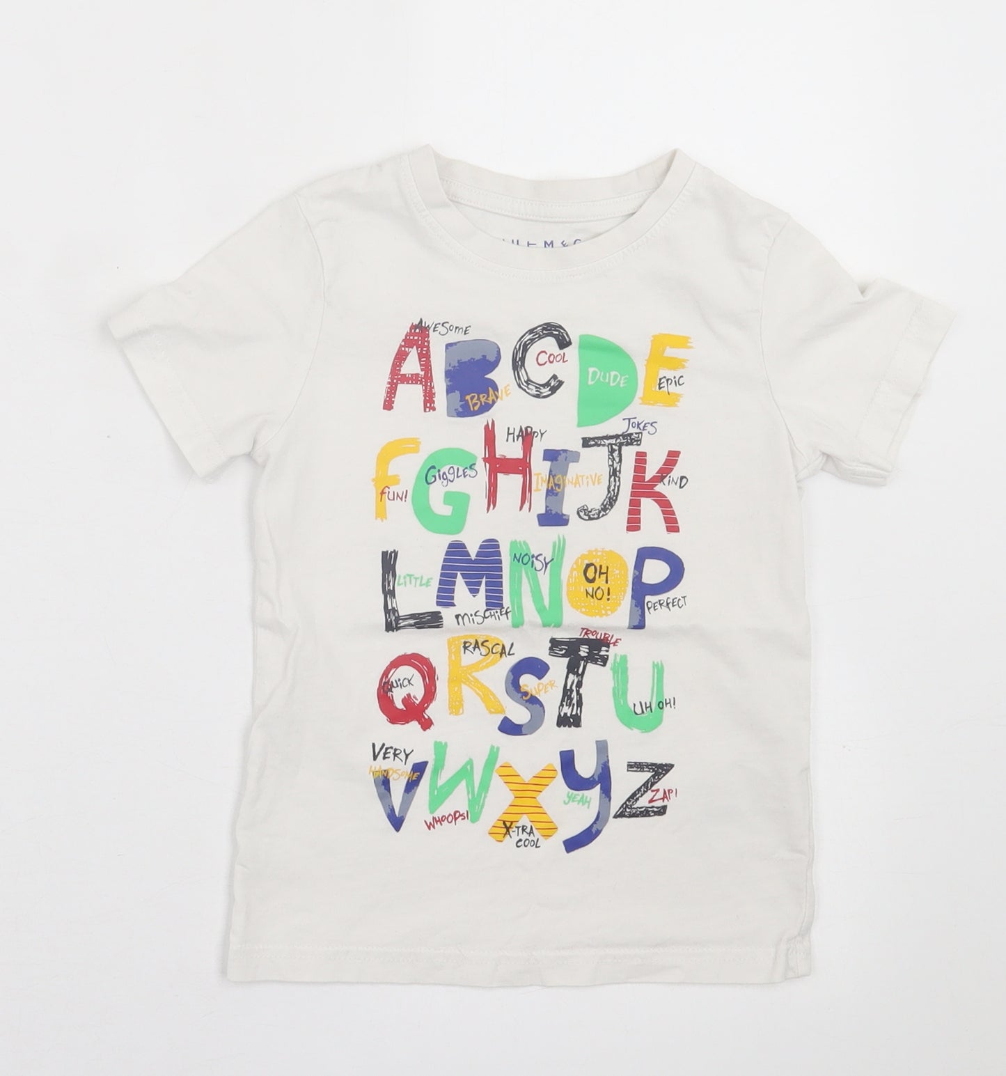 Nutmeg Boys White  Cotton Basic T-Shirt Size 4-5 Years Crew Neck Pullover