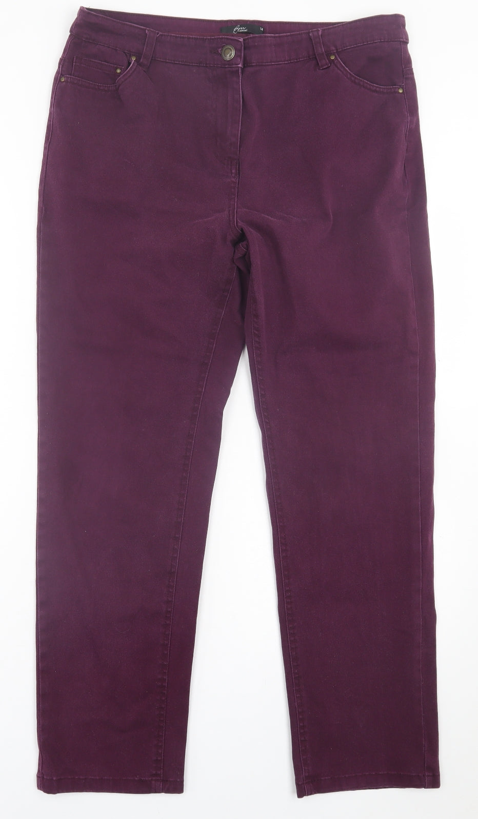 Bm Collection Womens Purple  Cotton Straight Jeans Size 14 L28 in Regular Button