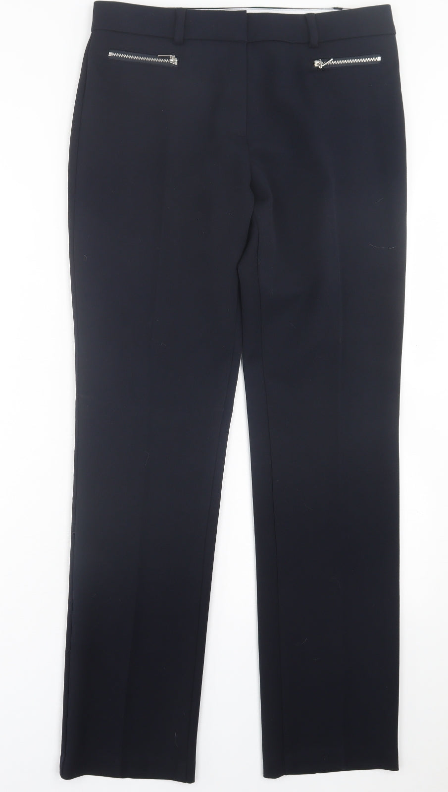 Marks and Spencer Womens Blue  Polyester Trousers  Size 12 L31 in Regular Hook & Eye