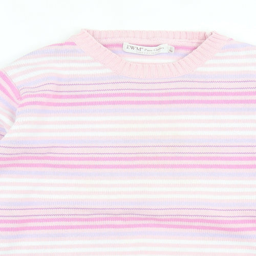 EWM Womens Pink Crew Neck Striped Cotton Pullover Jumper Size L