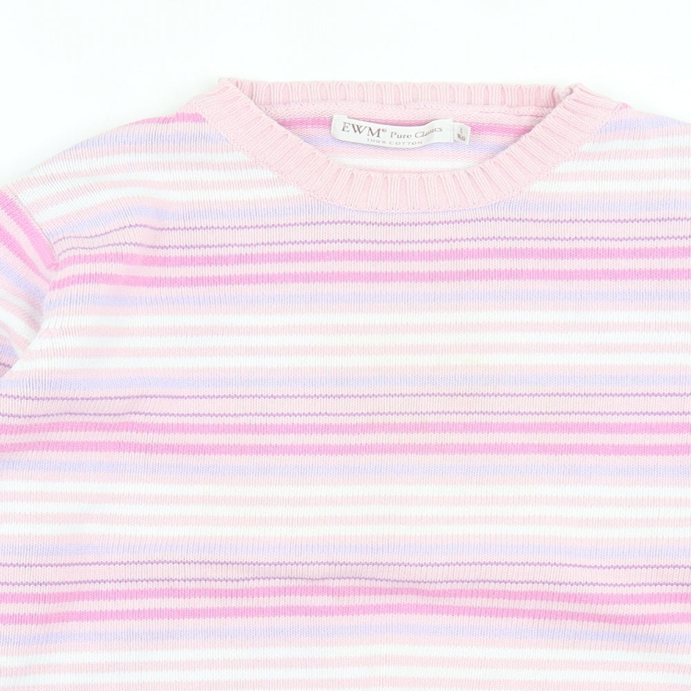 EWM Womens Pink Crew Neck Striped Cotton Pullover Jumper Size L