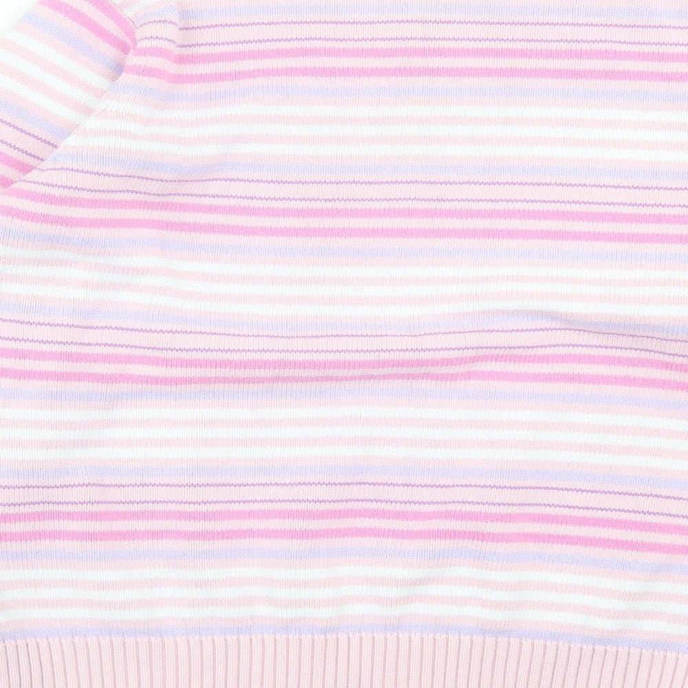 EWM Womens Pink Crew Neck Striped Cotton Pullover Jumper Size L