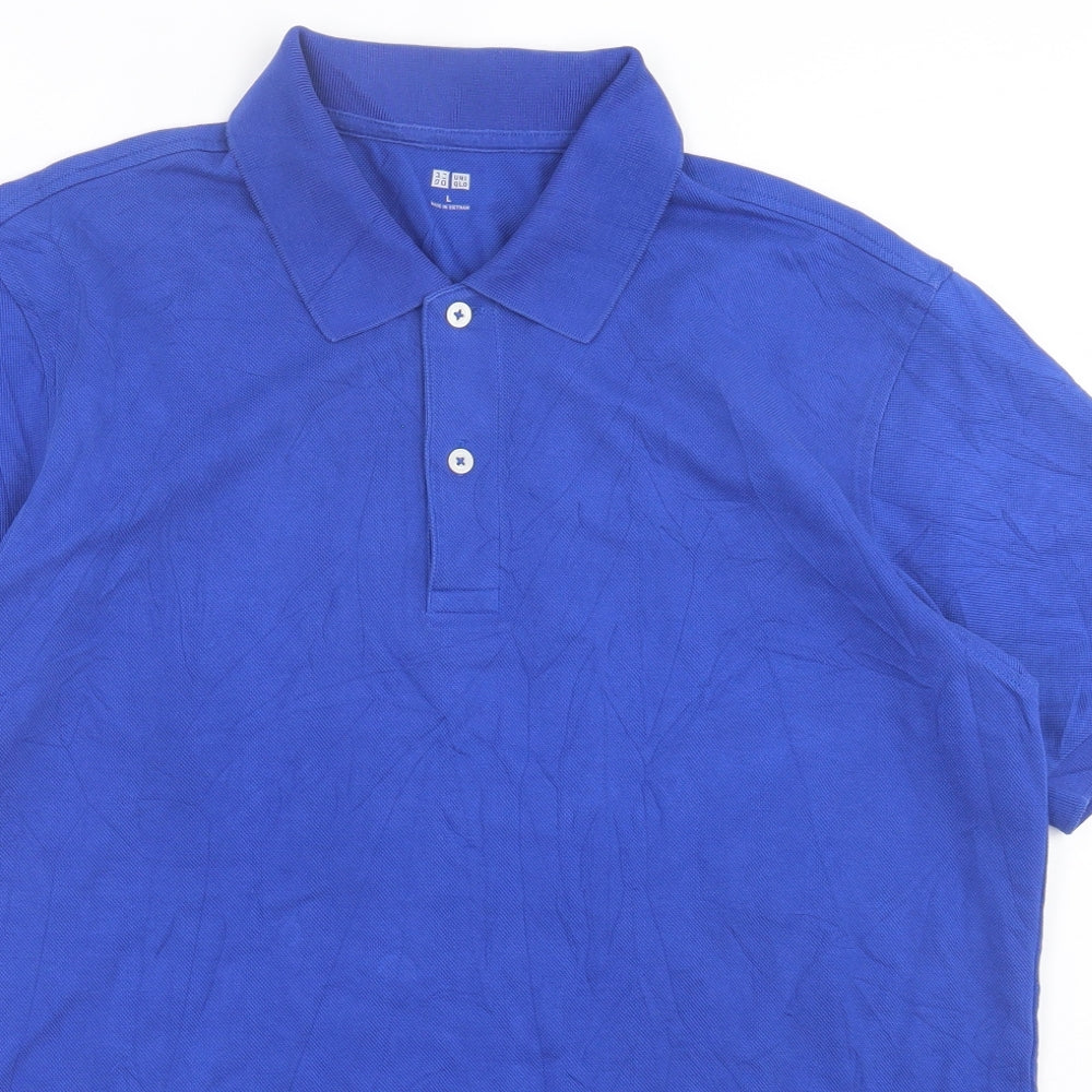 Uniqlo Mens Blue  Cotton  Polo Size L Collared Button