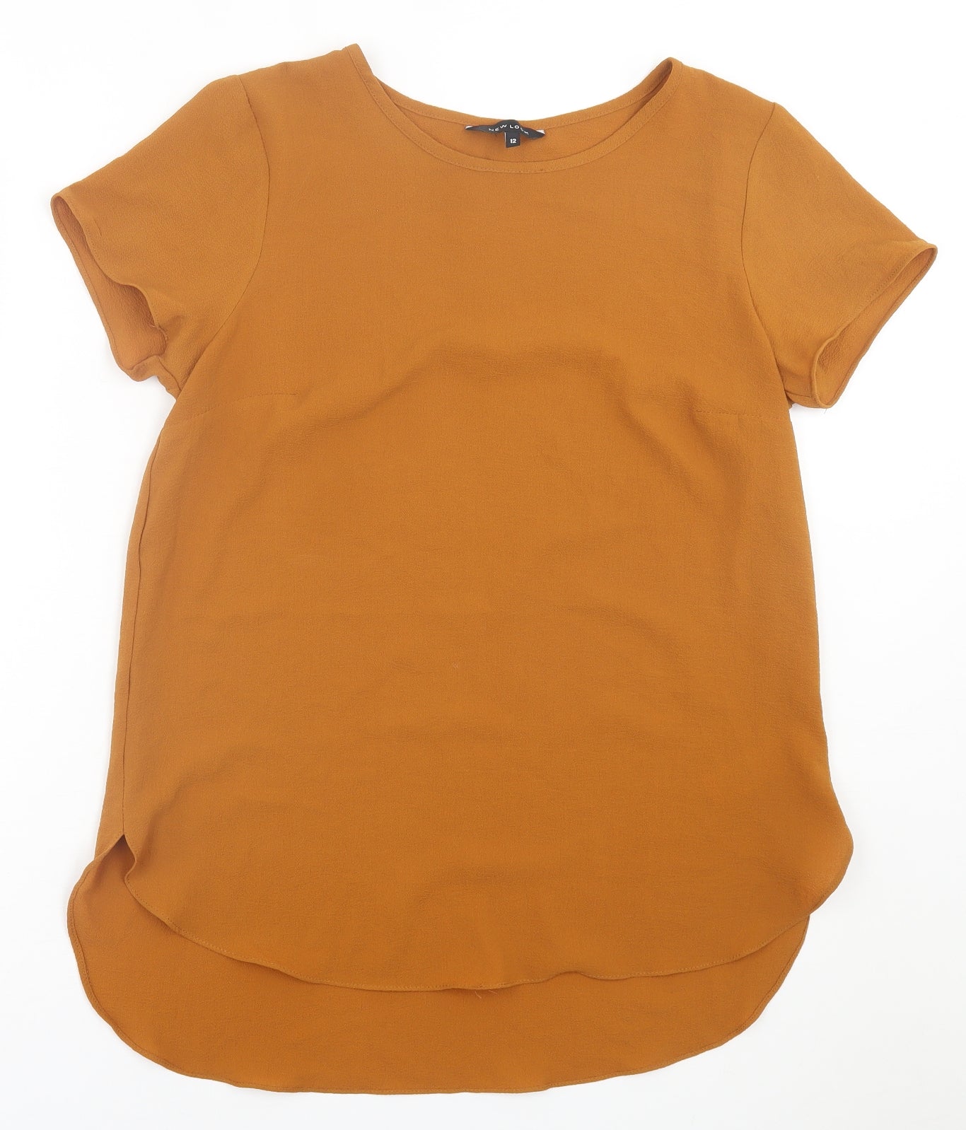 New Look Womens Yellow  Polyester Basic T-Shirt Size 12 Crew Neck