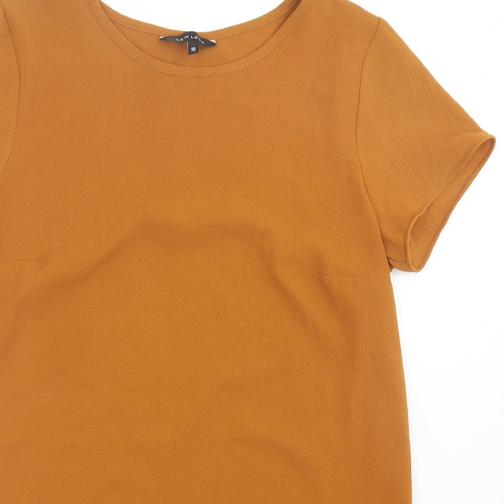 New Look Womens Yellow  Polyester Basic T-Shirt Size 12 Crew Neck
