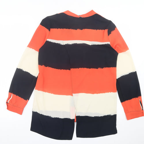 Zara Womens Orange Striped Polyester Basic Button-Up Size S V-Neck