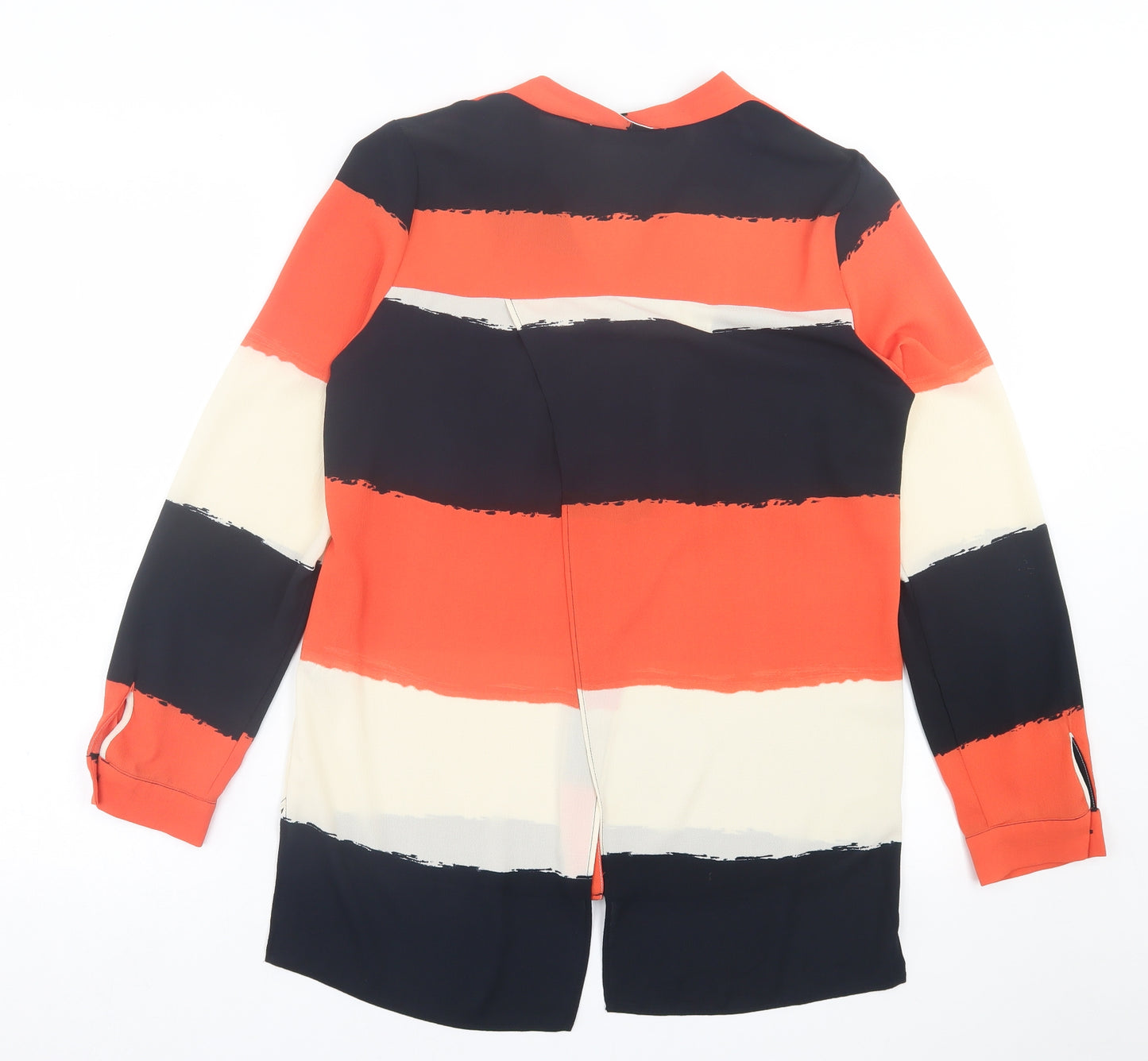 Zara Womens Orange Striped Polyester Basic Button-Up Size S V-Neck