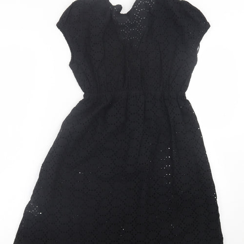 Awear Womens Black Floral Polyester A-Line  Size 12  V-Neck Pullover