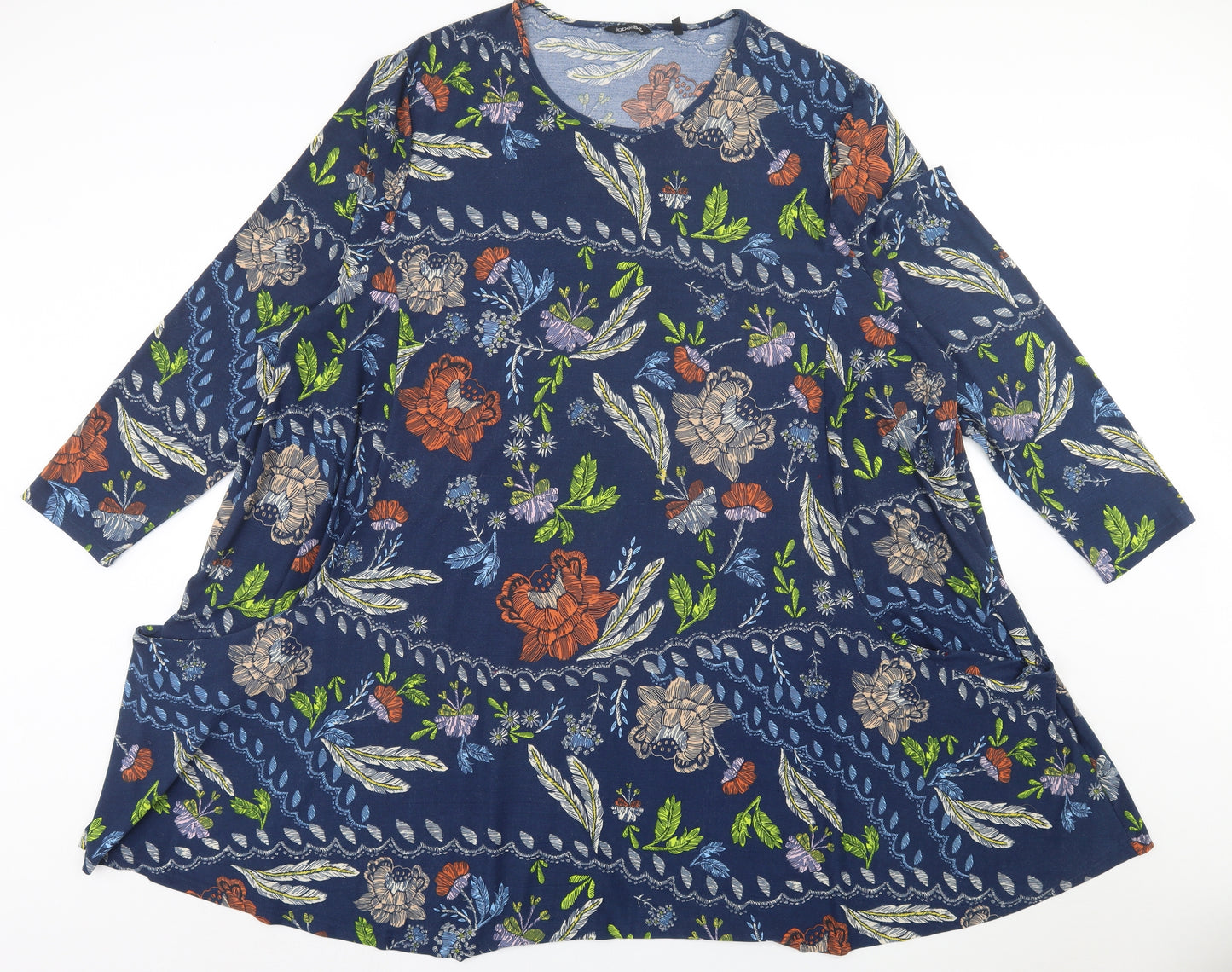 label be Womens Blue Floral Polyester A-Line  Size 34  Crew Neck Pullover