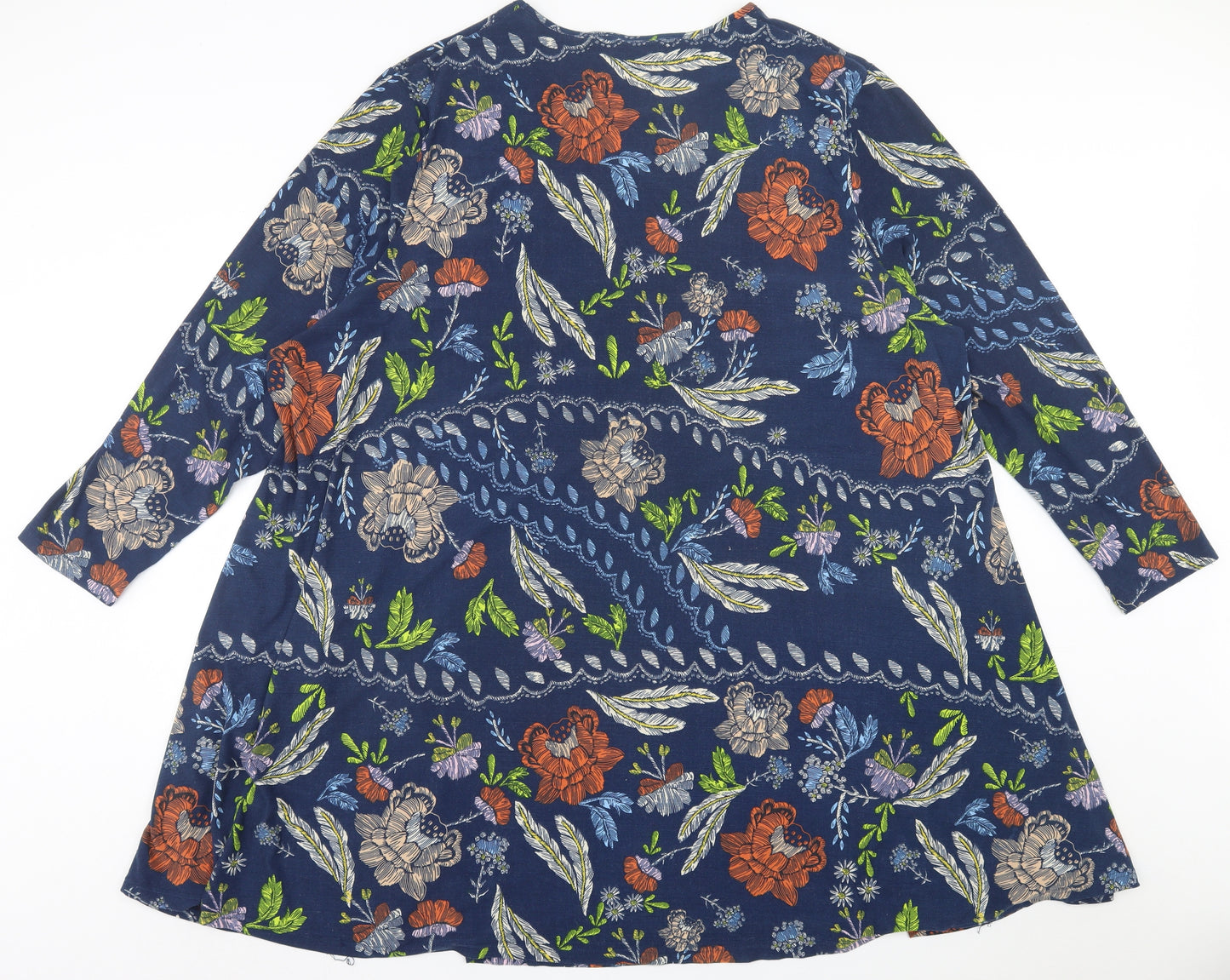 label be Womens Blue Floral Polyester A-Line  Size 34  Crew Neck Pullover