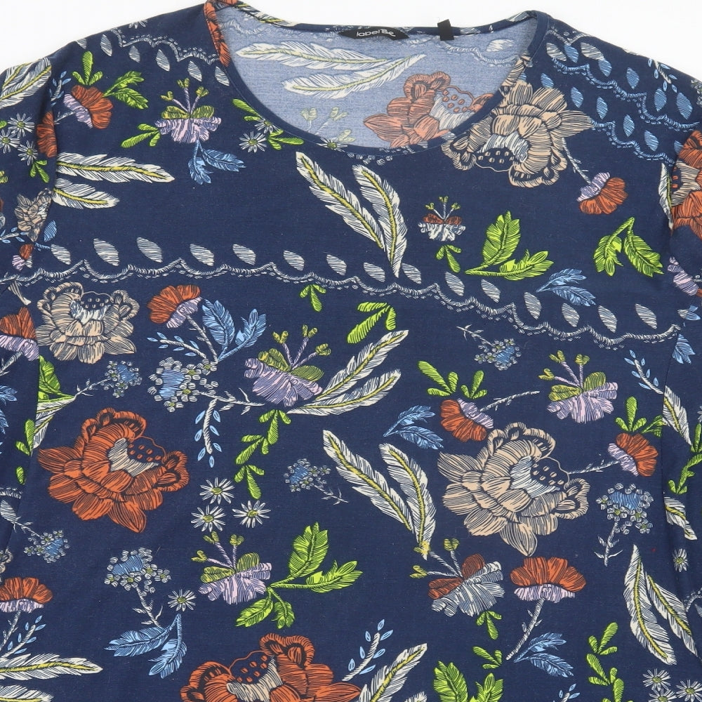 label be Womens Blue Floral Polyester A-Line  Size 34  Crew Neck Pullover