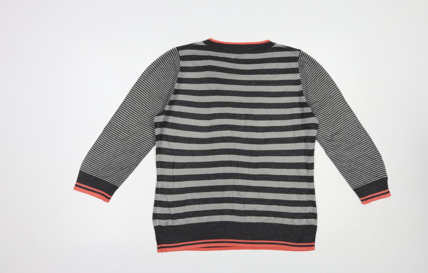 Per Una Womens Grey Scoop Neck Striped Acrylic Pullover Jumper Size 12