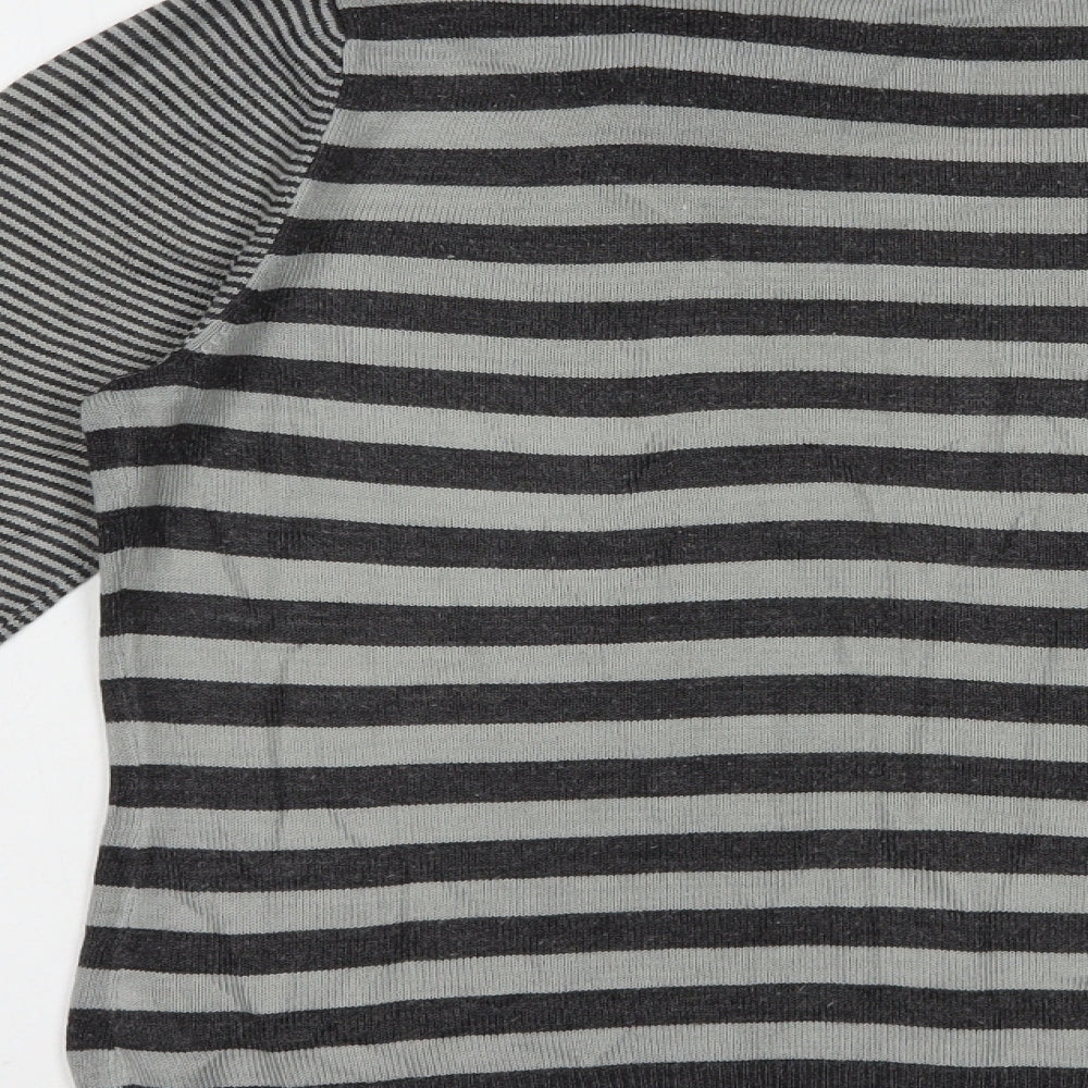 Per Una Womens Grey Scoop Neck Striped Acrylic Pullover Jumper Size 12