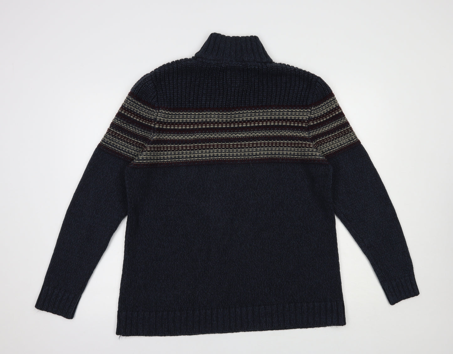 Boston Crew Mens Blue High Neck Striped Acrylic Pullover Jumper Size L