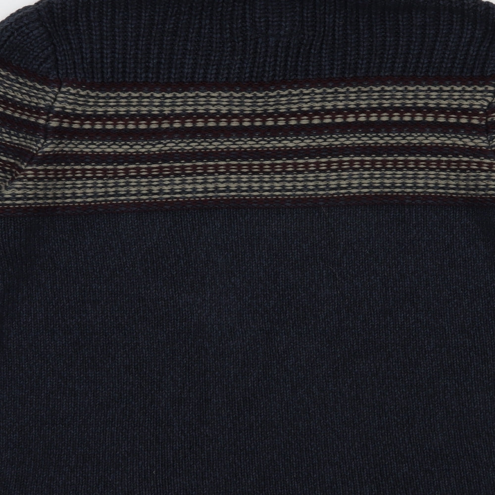 Boston Crew Mens Blue High Neck Striped Acrylic Pullover Jumper Size L