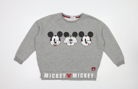 Front view of Primark women’s grey polyester pullover sweatshirt, size UK 12, pullover - mickey mouse