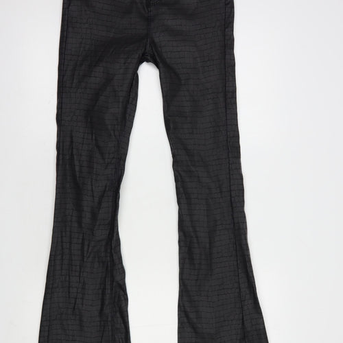 Denim Co. Womens Black Animal Print Polyester Trousers  Size 10 L33 in Regular Button - Coated