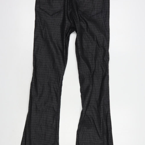 Denim Co. Womens Black Animal Print Polyester Trousers  Size 10 L33 in Regular Button - Coated