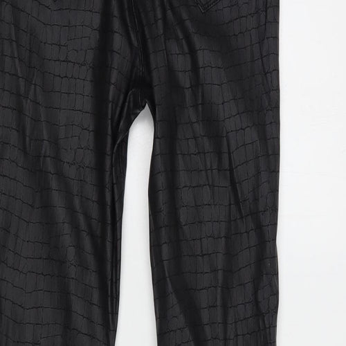 Denim Co. Womens Black Animal Print Polyester Trousers  Size 10 L33 in Regular Button - Coated