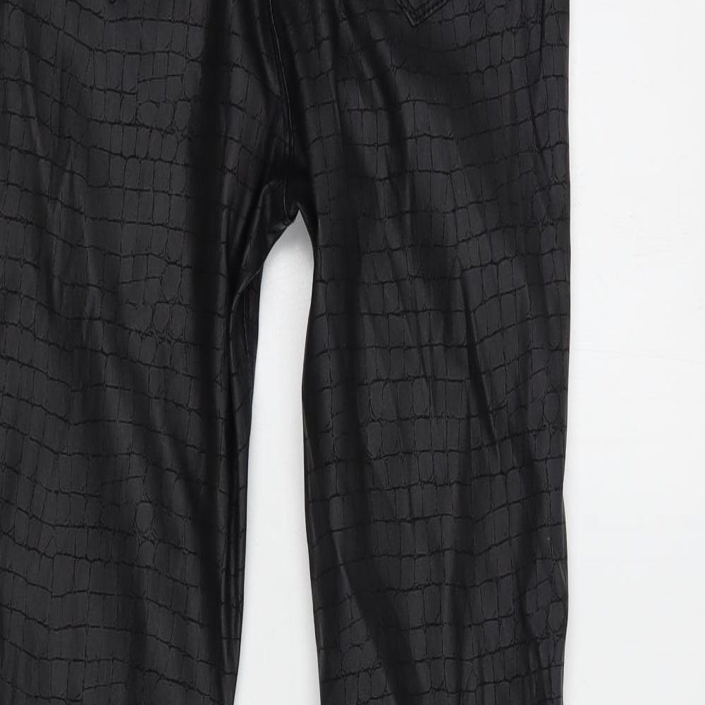 Denim Co. Womens Black Animal Print Polyester Trousers  Size 10 L33 in Regular Button - Coated