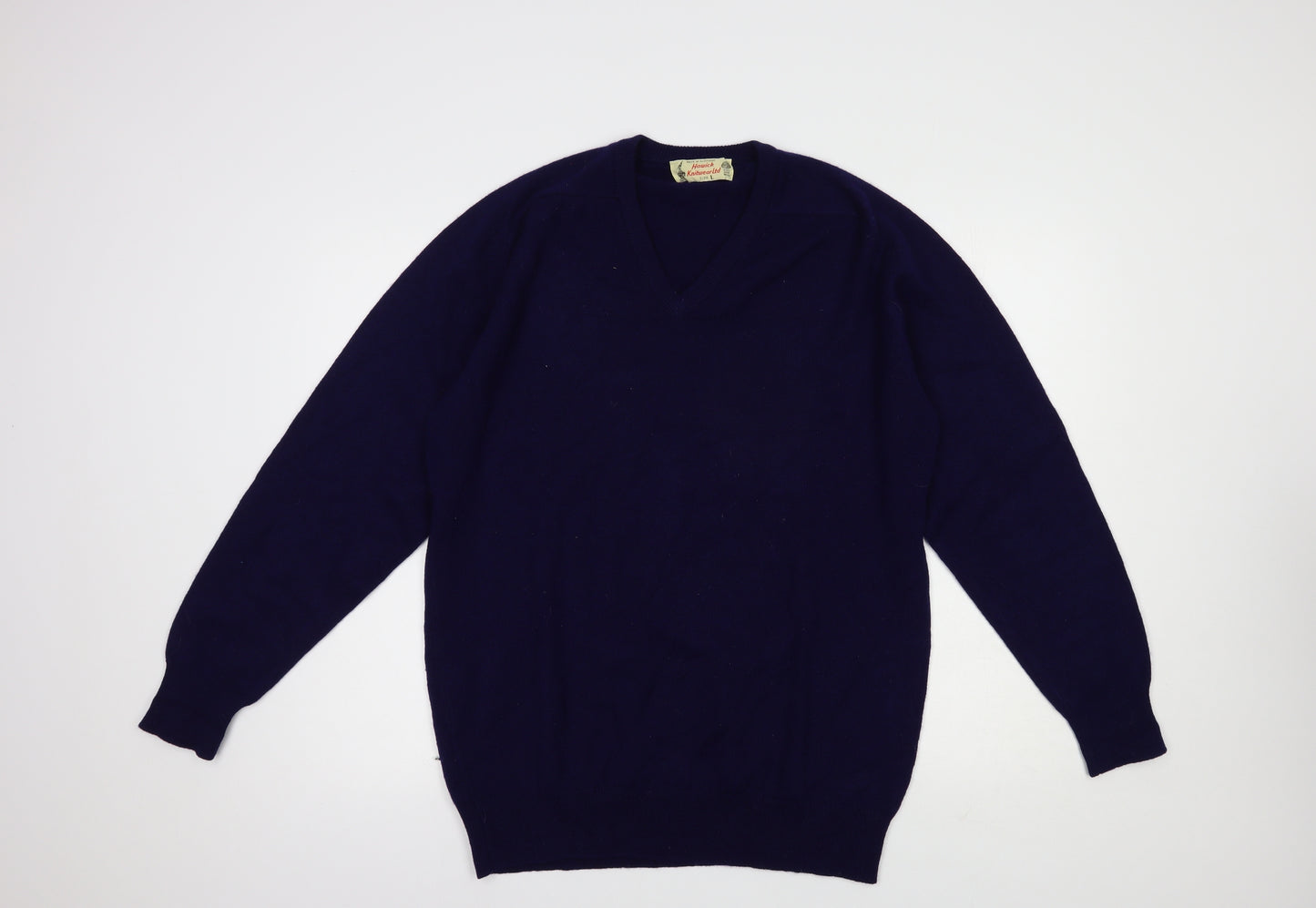 Hawick Knitwear Mens Blue V-Neck  Wool Pullover Jumper Size L