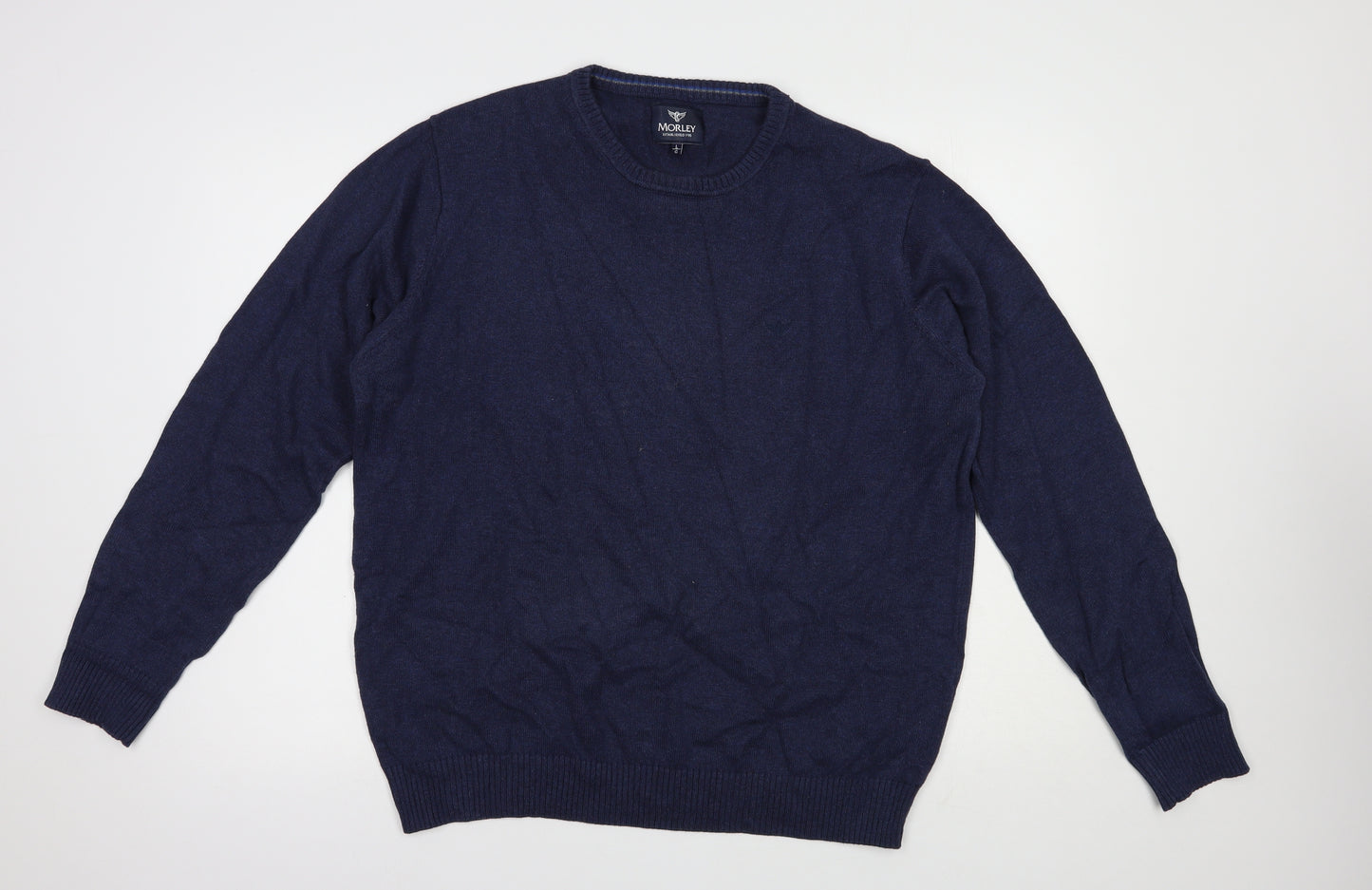 Morley Mens Blue Crew Neck  Cotton Pullover Jumper Size L