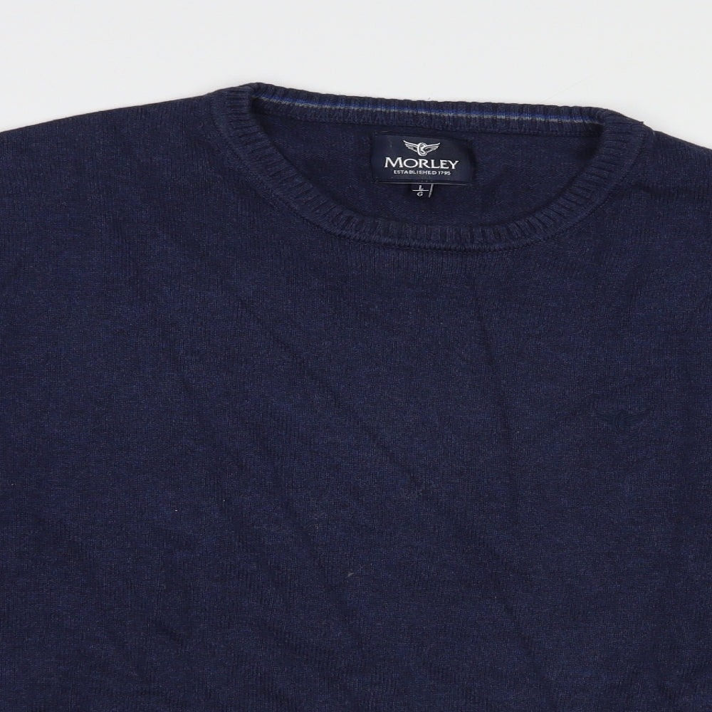 Morley Mens Blue Crew Neck  Cotton Pullover Jumper Size L