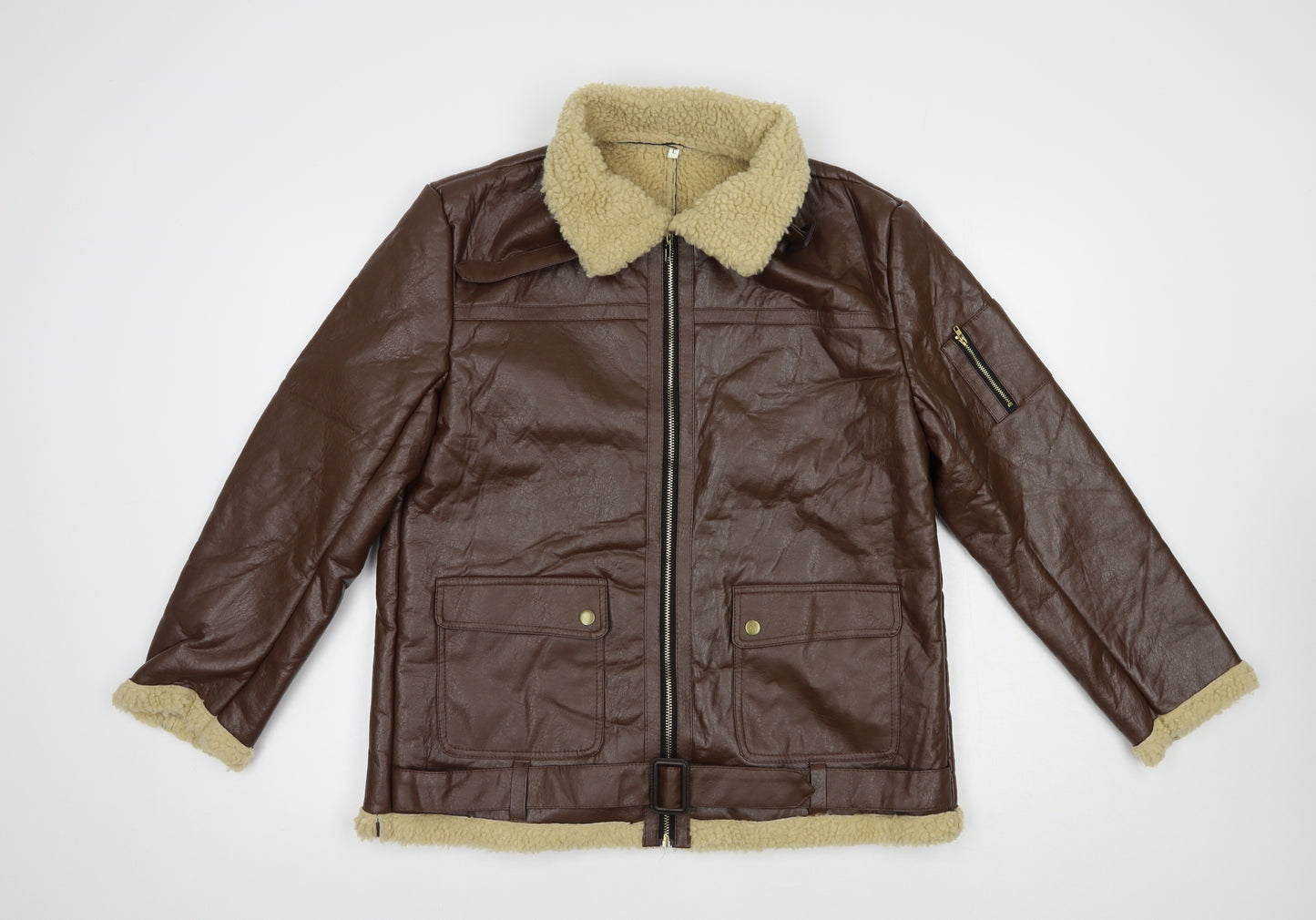 Preworn Womens Brown   Jacket  Size L  Zip - Faux Leather