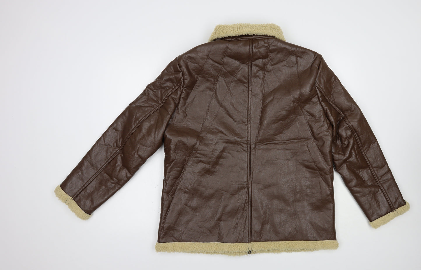 Preworn Womens Brown   Jacket  Size L  Zip - Faux Leather