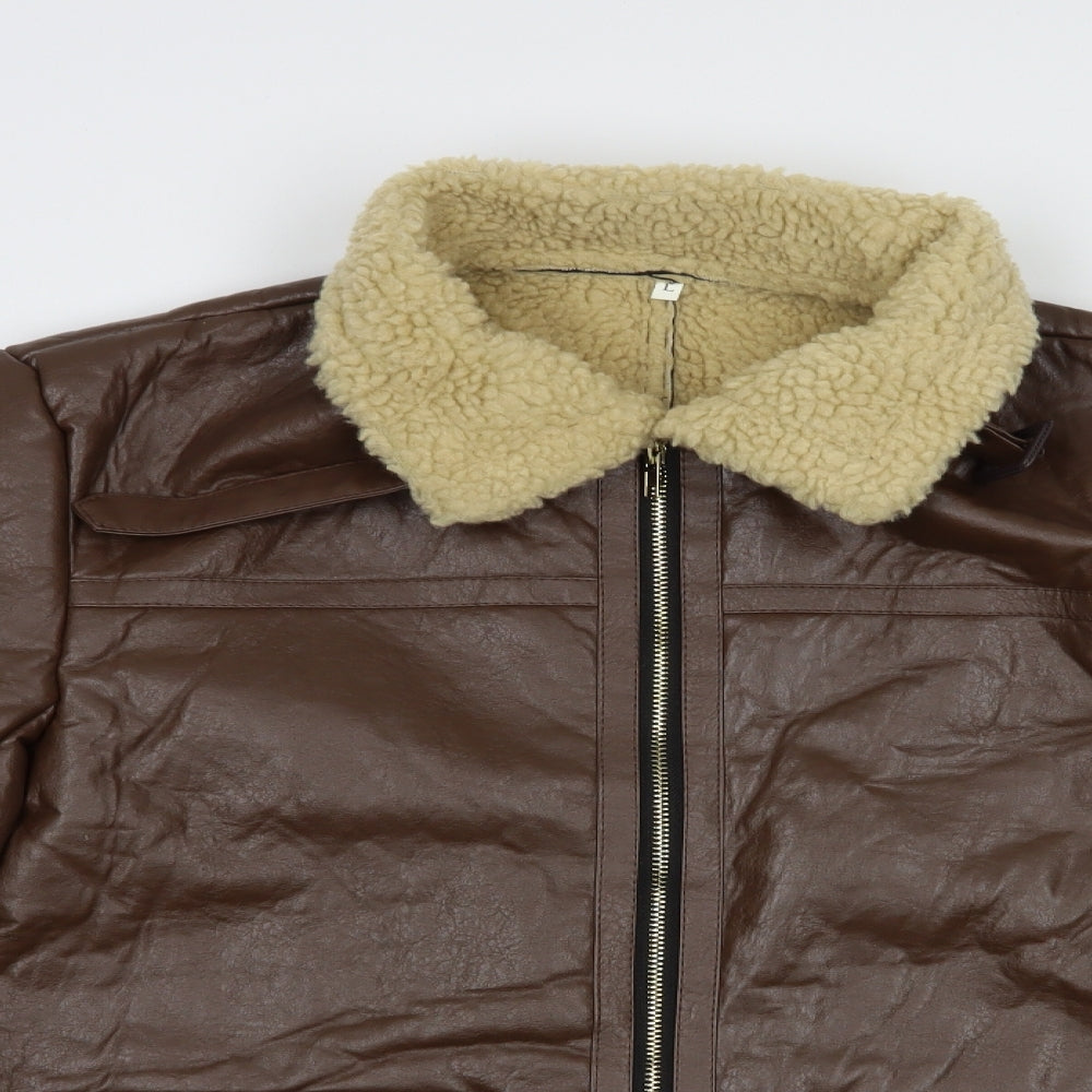 Preworn Womens Brown   Jacket  Size L  Zip - Faux Leather