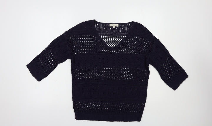 F&F Womens Blue V-Neck Acrylic Pullover Jumper Size 8